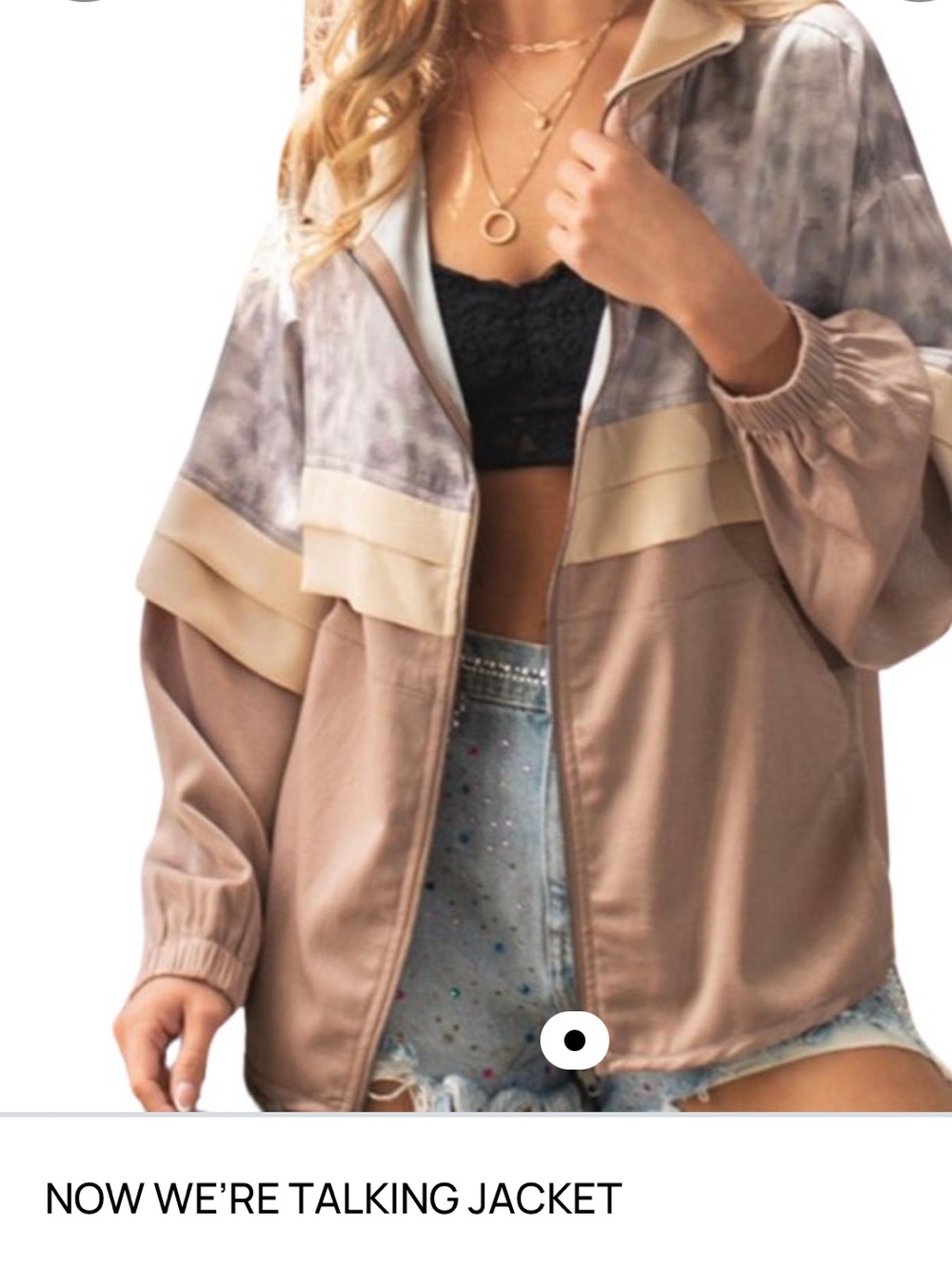 Women's Taupe & Cream Zip-Front Bomber Jacket